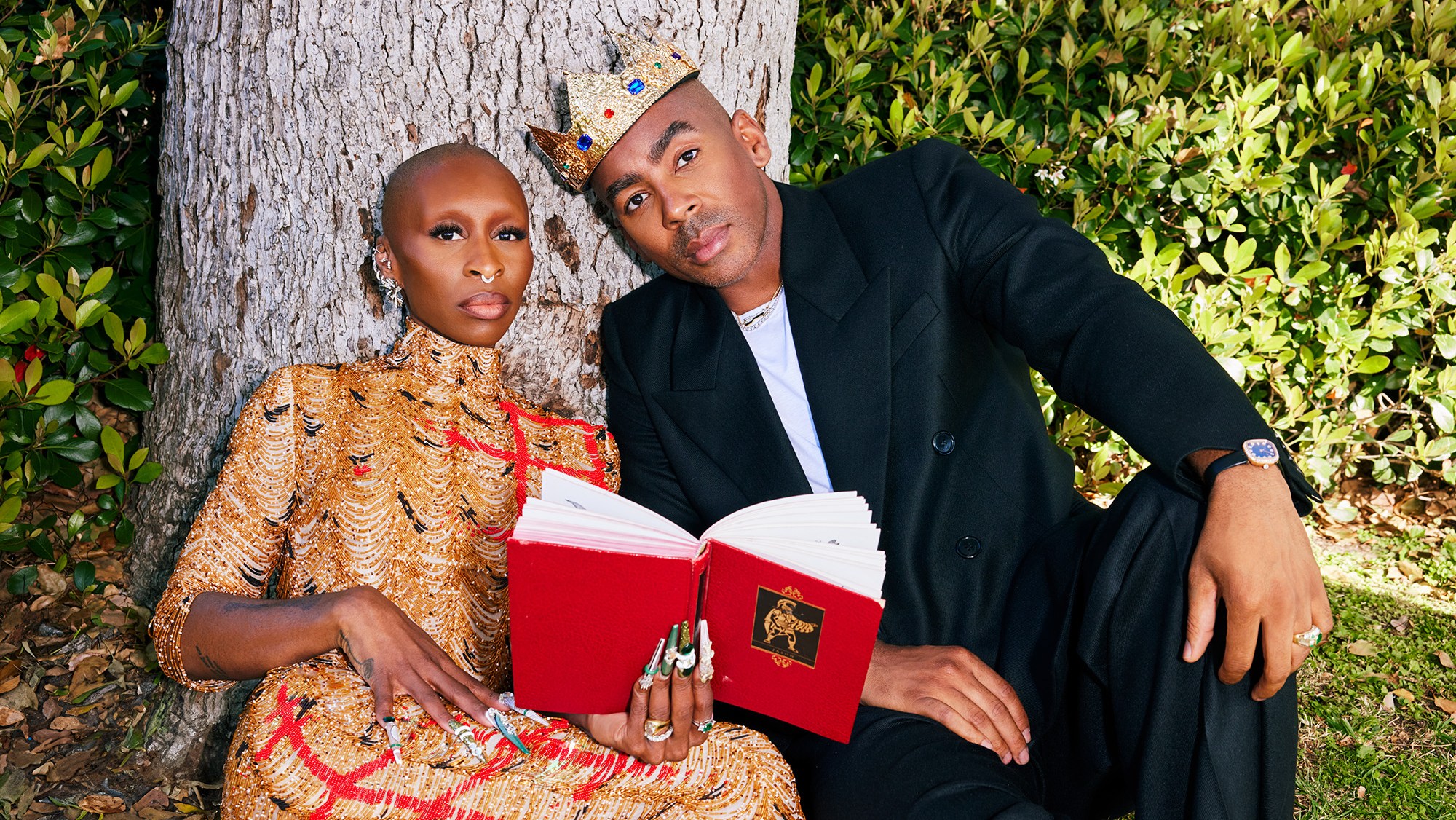 Photographed on Feb. 23 in Los Angeles. On Erivo: Archival Givenchy Couture by Alexander McQueen gown. On Bolden: Saint Laurent suit; his own tee, jewelry. Visual Media Director: Ash Barhamand. Artistic and Fashion Director: Alison Edmond.